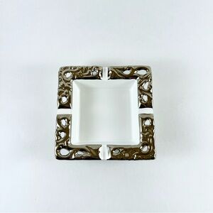 Ceramic White Ash Tray with Silver Details Small